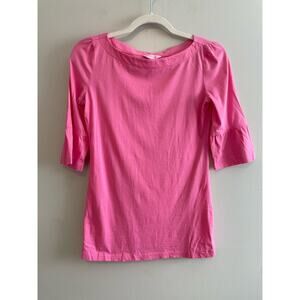 Lilly Pulitzer Size XS Pink 3/4 Ruffle Sleeve Top 100% Pima Cotton